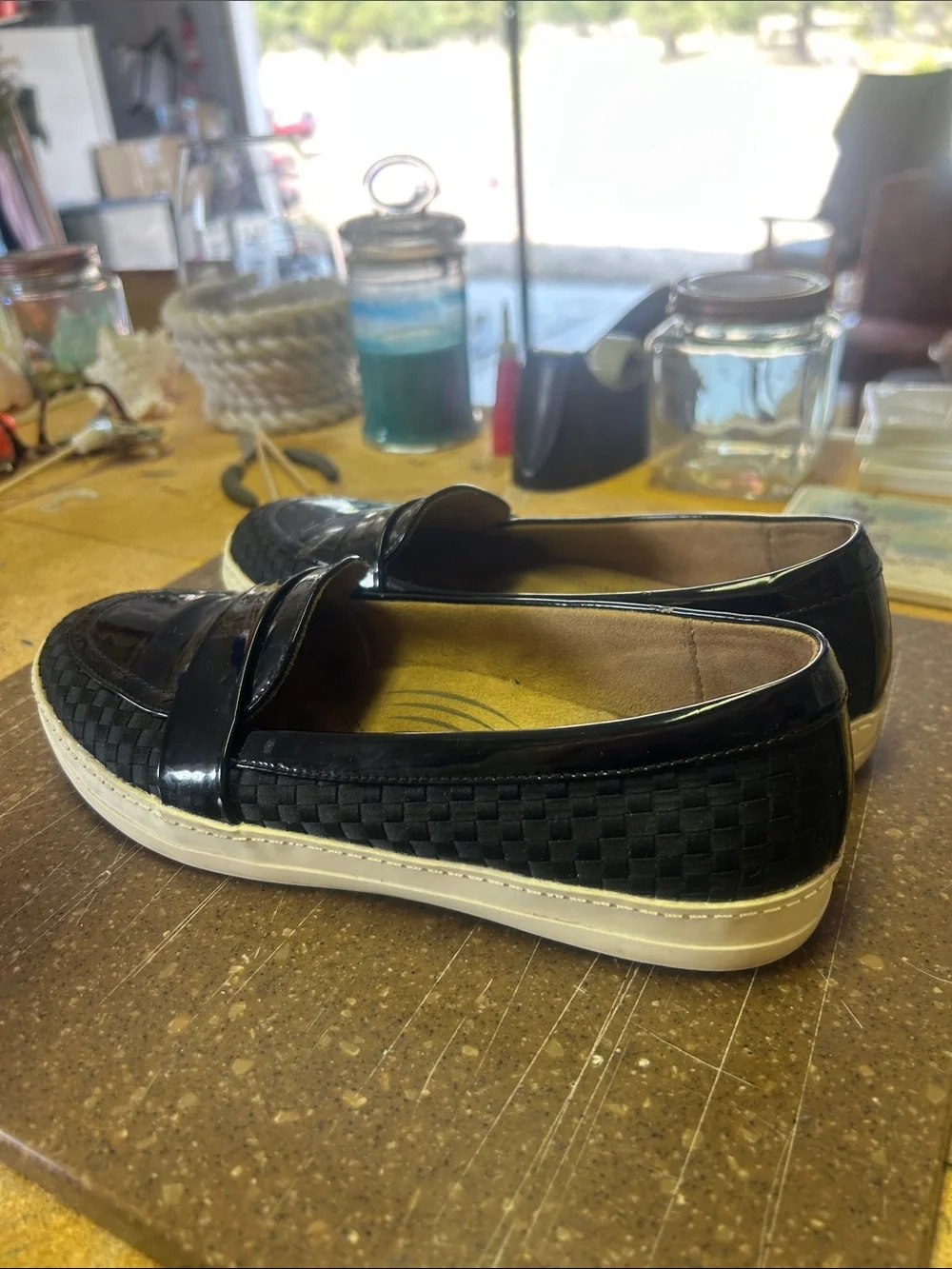 Natural Soul Black Woven Penny Loafers with White Sole